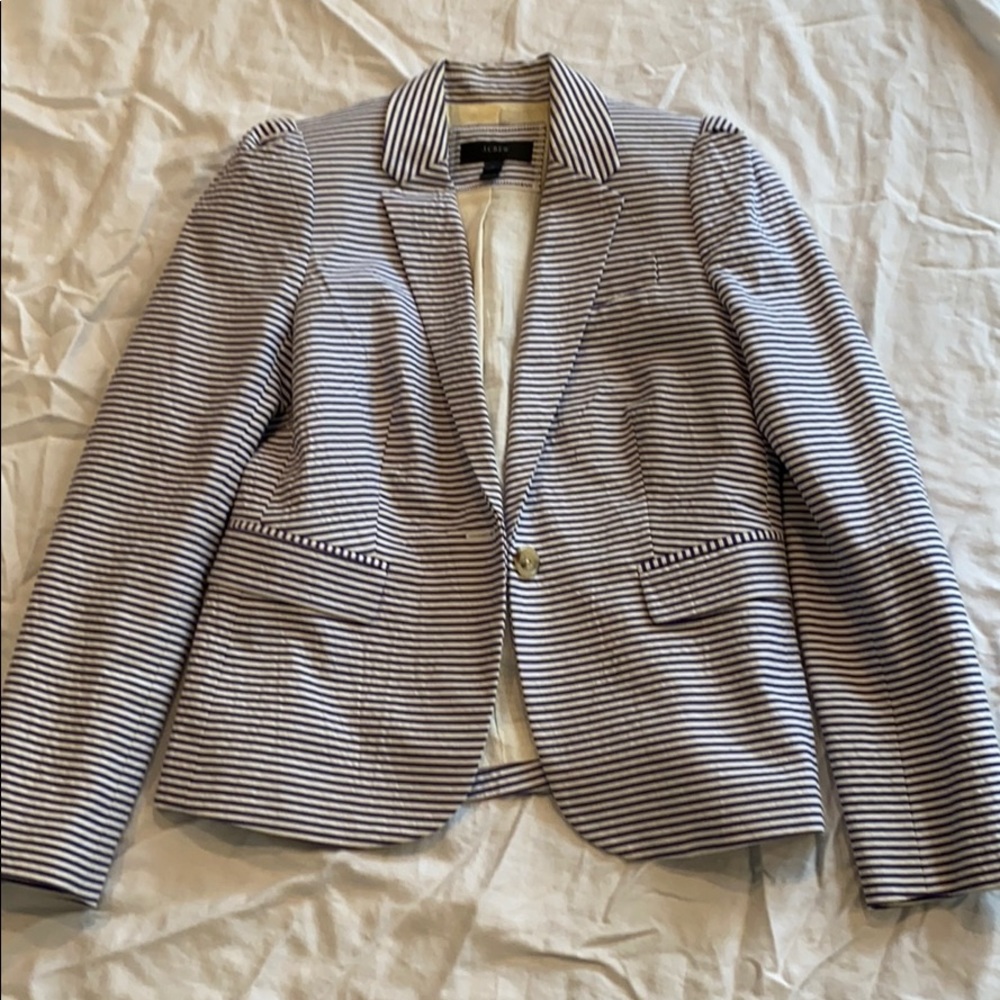 JCrew Navy & white striped seersucker blazer